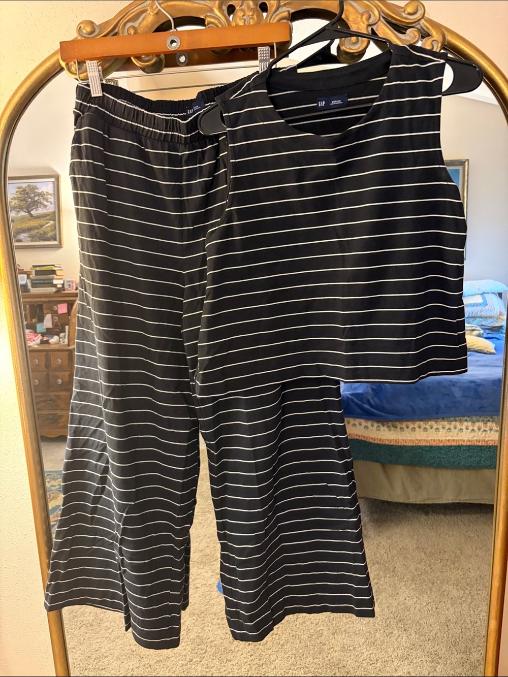 GAP Heavyweight Organic Cotton Black & White Striped Tank and Wide-Leg Set